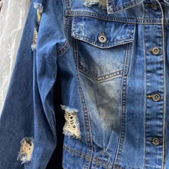 Trendy Distressed Denim Jacket - Picture 3 of 3